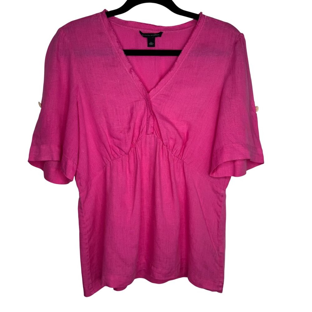 Banana Republic Womens Pink 100% Linen V-Neck Tunic Top Vacationcore Summer Sz L